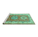 Sideview of Machine Washable Geometric Turquoise Traditional Area Rugs, wshtr4656turq