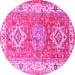 Round Geometric Pink Traditional Rug, tr4656pnk