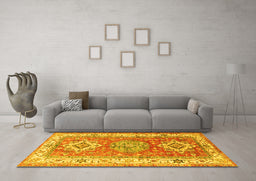 Machine Washable Geometric Yellow Traditional Rug in a Living Room, wshtr4656yw
