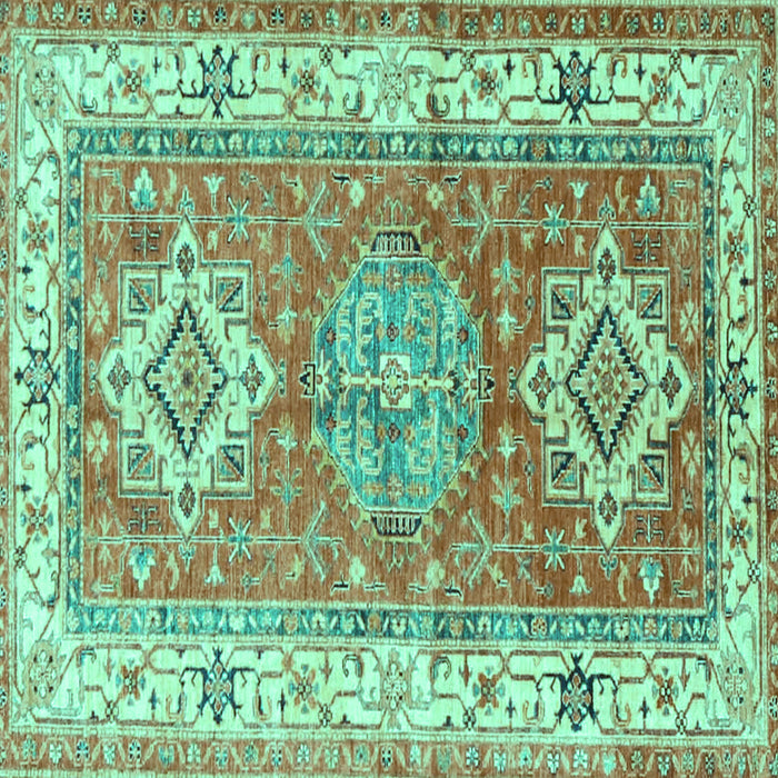 Square Machine Washable Geometric Turquoise Traditional Area Rugs, wshtr4656turq