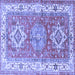 Square Machine Washable Geometric Blue Traditional Rug, wshtr4656blu