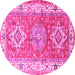 Round Machine Washable Geometric Pink Traditional Rug, wshtr4656pnk