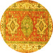 Round Geometric Yellow Traditional Rug, tr4656yw