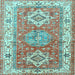 Square Machine Washable Geometric Light Blue Traditional Rug, wshtr4656lblu