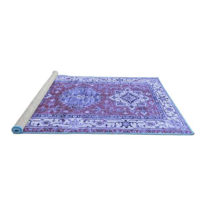 Sideview of Machine Washable Geometric Blue Traditional Rug, wshtr4656blu