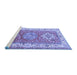 Sideview of Machine Washable Geometric Blue Traditional Rug, wshtr4656blu