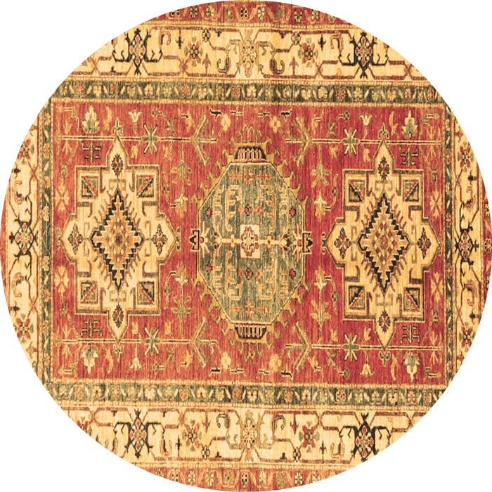 Round Geometric Brown Traditional Rug, tr4656brn