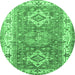 Round Geometric Emerald Green Traditional Rug, tr4656emgrn