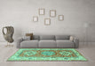 Machine Washable Geometric Turquoise Traditional Area Rugs in a Living Room,, wshtr4656turq