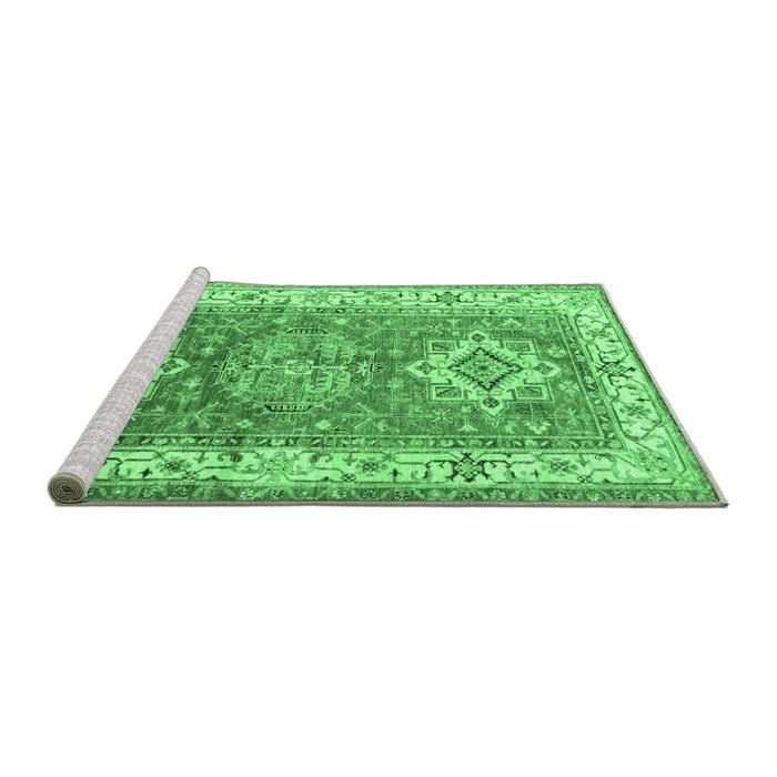 Sideview of Machine Washable Geometric Emerald Green Traditional Area Rugs, wshtr4656emgrn