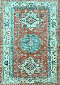 Geometric Light Blue Traditional Rug, tr4656lblu