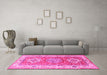 Machine Washable Geometric Pink Traditional Rug in a Living Room, wshtr4656pnk