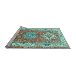 Sideview of Machine Washable Geometric Light Blue Traditional Rug, wshtr4656lblu