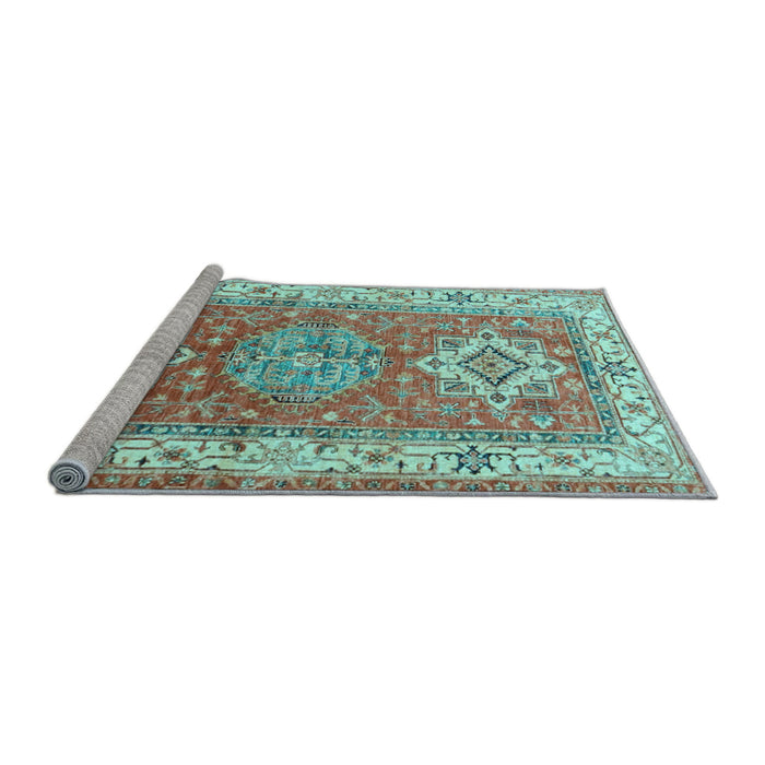 Sideview of Machine Washable Geometric Light Blue Traditional Rug, wshtr4656lblu