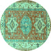 Round Geometric Turquoise Traditional Rug, tr4656turq