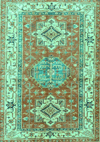 Geometric Turquoise Traditional Rug, tr4656turq