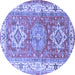 Round Machine Washable Geometric Blue Traditional Rug, wshtr4656blu