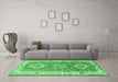 Machine Washable Geometric Emerald Green Traditional Area Rugs in a Living Room,, wshtr4656emgrn