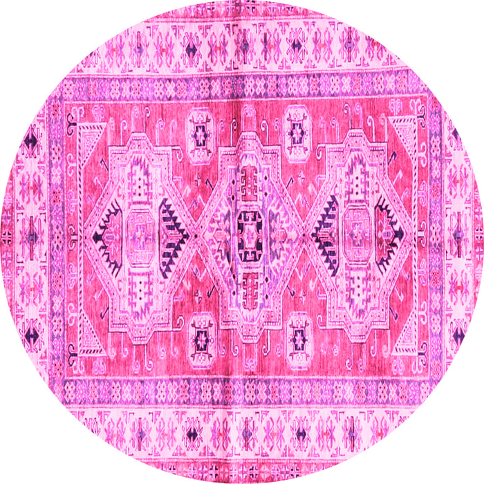 Round Geometric Pink Traditional Rug, tr4657pnk