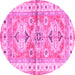 Round Geometric Pink Traditional Rug, tr4657pnk