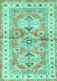 Geometric Turquoise Traditional Rug, tr4657turq