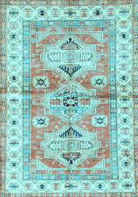 Geometric Light Blue Traditional Rug, tr4657lblu