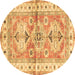 Round Geometric Brown Traditional Rug, tr4657brn