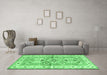 Machine Washable Geometric Emerald Green Traditional Area Rugs in a Living Room,, wshtr4657emgrn