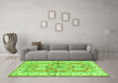 Machine Washable Geometric Green Traditional Area Rugs in a Living Room,, wshtr4657grn