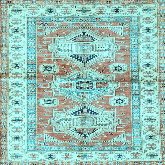 Square Machine Washable Geometric Light Blue Traditional Rug, wshtr4657lblu