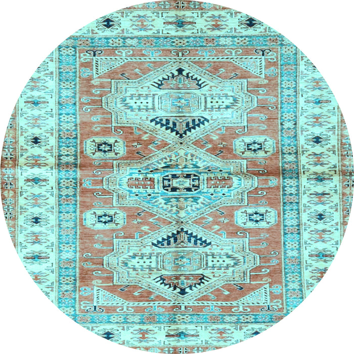 Round Geometric Light Blue Traditional Rug, tr4657lblu