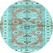 Round Geometric Light Blue Traditional Rug, tr4657lblu