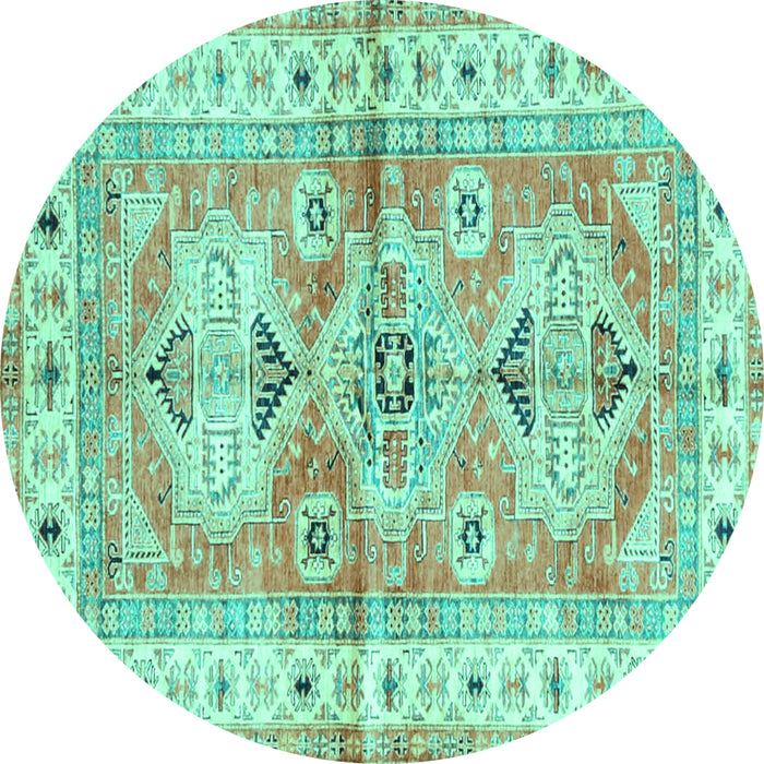 Round Geometric Turquoise Traditional Rug, tr4657turq