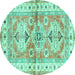 Round Geometric Turquoise Traditional Rug, tr4657turq