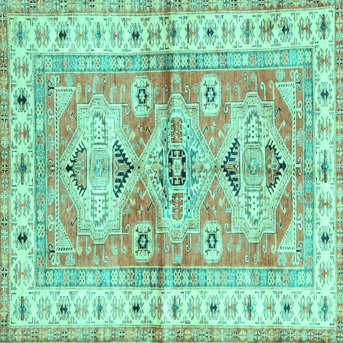 Square Machine Washable Geometric Turquoise Traditional Area Rugs, wshtr4657turq