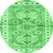 Round Geometric Emerald Green Traditional Rug, tr4657emgrn