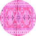 Round Machine Washable Geometric Pink Traditional Rug, wshtr4657pnk