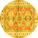 Round Machine Washable Geometric Yellow Traditional Rug, wshtr4657yw