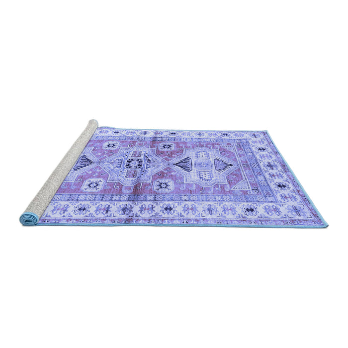 Sideview of Machine Washable Geometric Blue Traditional Rug, wshtr4657blu