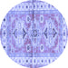Round Machine Washable Geometric Blue Traditional Rug, wshtr4657blu