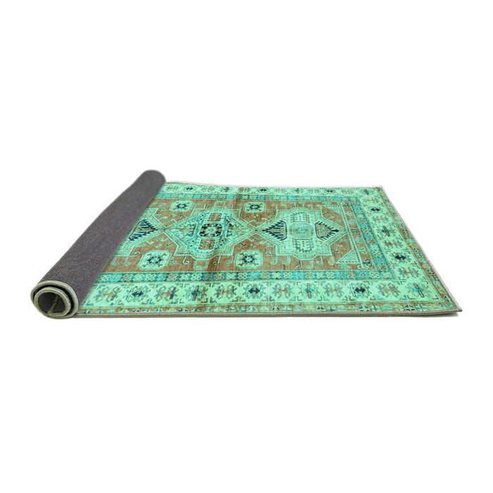 Sideview of Geometric Turquoise Traditional Rug, tr4657turq