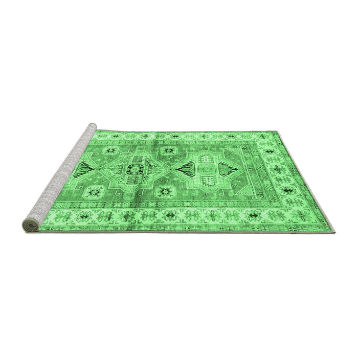 Sideview of Machine Washable Geometric Emerald Green Traditional Area Rugs, wshtr4657emgrn