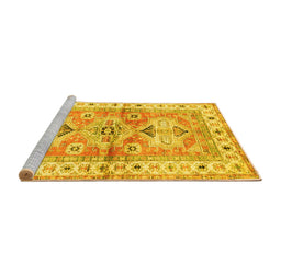 Sideview of Machine Washable Geometric Yellow Traditional Rug, wshtr4657yw