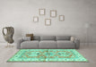 Machine Washable Geometric Turquoise Traditional Area Rugs in a Living Room,, wshtr4657turq