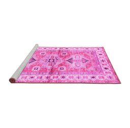 Sideview of Machine Washable Geometric Pink Traditional Rug, wshtr4657pnk