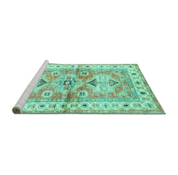 Sideview of Machine Washable Geometric Turquoise Traditional Area Rugs, wshtr4657turq