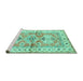 Sideview of Machine Washable Geometric Turquoise Traditional Area Rugs, wshtr4657turq