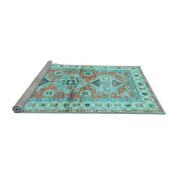 Sideview of Machine Washable Geometric Light Blue Traditional Rug, wshtr4657lblu