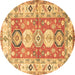 Round Geometric Brown Traditional Rug, tr4658brn