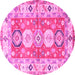 Round Machine Washable Geometric Pink Traditional Rug, wshtr4658pnk